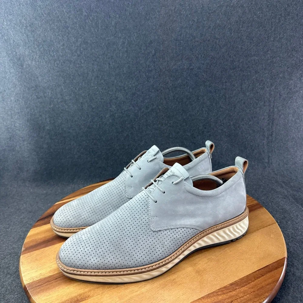 ECCO ST.1 Gray Hybrid Perforated Plain Toe Derby Nubuck Loafer Shoe 11